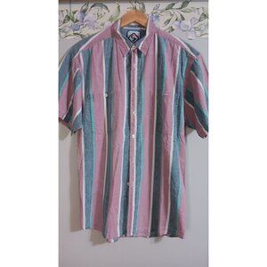 Santana Large Strip Colorful Vintage Retro Button Up Multicolor Classic Top